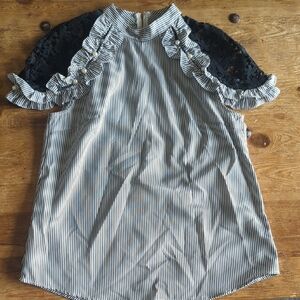 Striped Blouse with Lace Sleeves